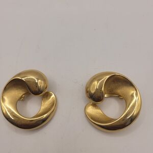 Signed Erwin Pearl Swirl Shape Matte Gold Tone Earrings